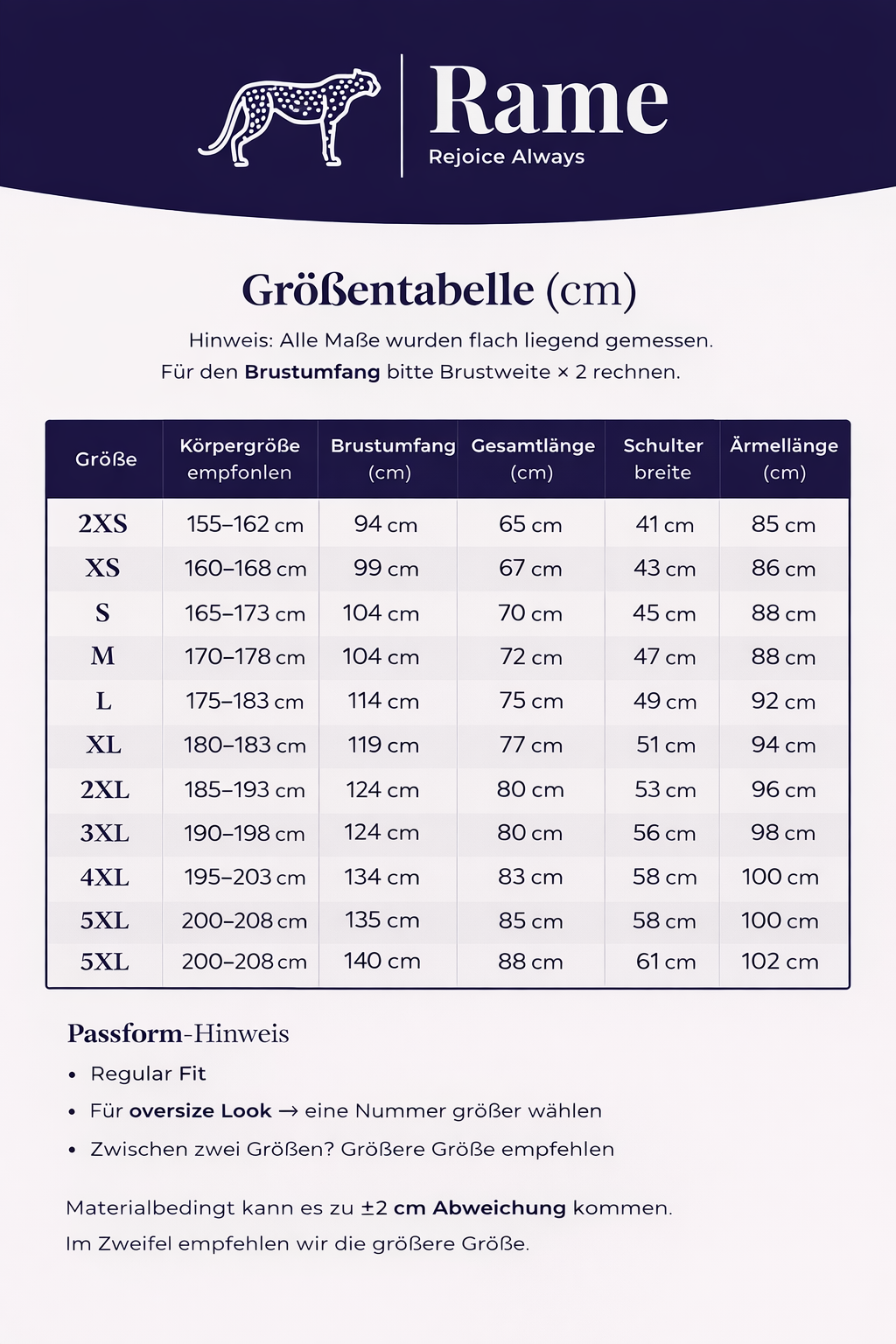 Größentabelle