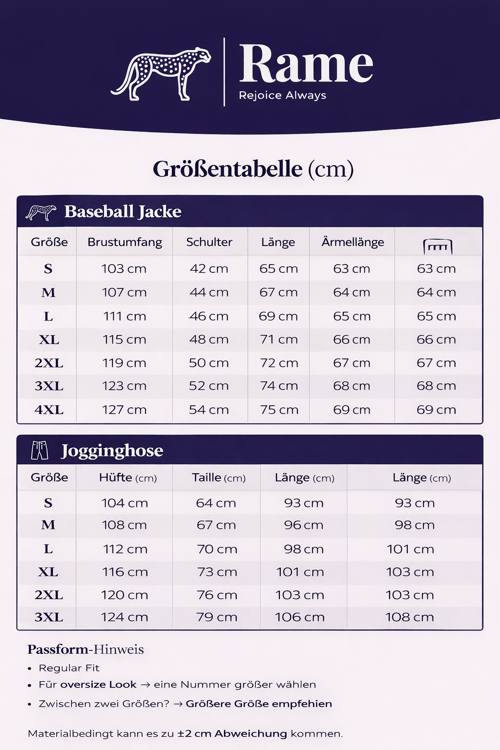 Größentabelle