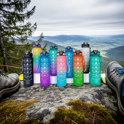 1L Sport Wasserflasche mit Strohhalm &amp; Zeitmarkierung – BPA-frei, auslaufsicher &amp; wiederverwendbar – Farbverlauf Trinkflasche für Fitness, Outdoor &amp; Schule