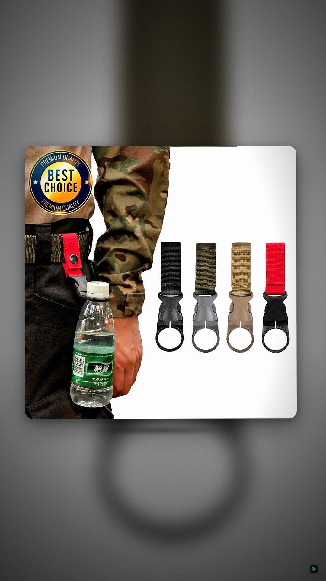 Wasserflaschenhalter Clip – Gurtband Schnalle & Karabiner – Robuster Outdoor-Haken für Gürtel & Rucksack – Clean Showcase
