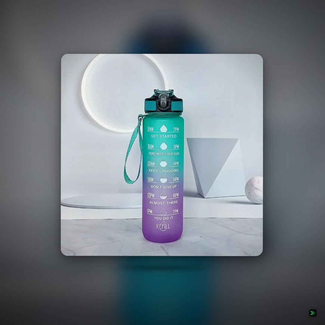 1L Sport Wasserflasche mit Strohhalm & Zeitmarkierung – BPA-frei, auslaufsicher & wiederverwendbar – Farbverlauf Trinkflasche für Fitness, Outdoor & Schule